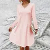 Casual Dresses Women'S Fashionable Long-Sleeved V-Neck Hollow Solid Color Dress Vestidos Para Mujer Elegantes Y Bonitos Mu