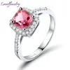 Cluster Rings LOVERJEWELRY Pink Gemstone Ring Natural Diamond Cushion Shape Tourmaline Wedding In Solid 14K White Gold For Women