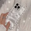 Cell Phone Cases Gentle pearl white pleated lace suitable for iPhone 15 Promax phone case 13 14 solid color 11 Women 12 H240419