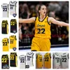 2024 Final Four Iowa Hawkeyes 여성 저지 22 Caitlin Clark NCAA College 농구 유니폼 2023 Final Four Custom Stiched Men Youth Black White Yellow