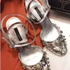 Sandals Slippers Banquet High-heeled Women's Thick Heels, Rivets, Gold Versatile Middle Instagram Trendy, Hollow Rhinestone Evening Dress, High Heels