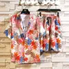 Plus-storlek Casual Tracksuit Men Summer Two Piece Set Hawaiian Beach Flower Printed Shirt Short Sleeve Set Mens Loose Shirts Shorts 2 Pieces Sport Mens Outifts M-5XL