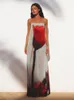 Julissa Mo Sexig Summer Spaghetti Strap Floral Print Maxi Dress For Ladies Backless Chic See Through Beach Holiday Robe 240411
