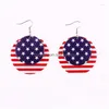 Dangle Chandelier Earrings Independence Day American Flag Us Stars and Stripes PU Leather Round Leaf Teardrop Drop for Women Jewel dhlmn