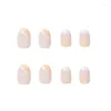 False Nails 24pcs French Short Oval Press On White Orange Line Finished Fake Nail Piece Glue Type Gifts