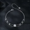 Bracelets de link Moissanite for Women Luxury Sterling Silver 925 Pulseira com 21 cm de corrente ajustável e encantos brilhantes de alta qualidade