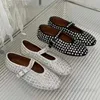 Casual Shoes Stylish studded crystal womens mary jane ballet shoes laofers casual soft leather comfortable flats T240419