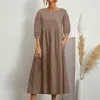 Casual Dresses Cotton Summer Women Long Loose Sleeve Elegant Temperament Pretty Women's Solid Womens