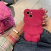 Mobiele telefoons Koreaanse schattige 3D cartoonbeer roze shell iPhone 15 14 12 11 Pro XS Max X XR Leuke dierenschokbestendige zachte achteromslag J240418