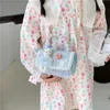 Flower Pearl Handle Childrens Small Shoulder Bag Sequin Princess Kids Square Crossbody Bags Baby Girls Change Purse Handbags 240418