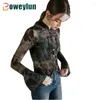 Blouses pour femmes Boweylun Spring Chinese Style Therat Femme Femme Printed Petal Sleeve See-Through Long Top Femme