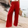 Pantaloni da donna in lenzuola per donne con gamba alta larga gamba sciolta palazzo casual beach trendy con tasche ropa para mujer