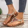 Sandaler Pinch Toe Bohemian Womens Sandaler 2024 Summer Flat Shoes Colorful Beaded Beach Flip Womens Anti Slip Roman Sandals Q240419