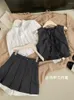 Work Dresses Women Korean Preppy Vintage Mori Girl Outfits 3 Piece Set Long Sleeve Blouses Cute Camisole Vest A-line Mini Pleated Skirts