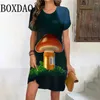 Casual jurken mode dames zomer voor 2024 champignon 3d printing jurk vrouwen korte mouw o-neck mini plus size kleding
