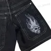 Shorts masculinos strtwear jnco shorts calças y2k masculino hip hop retro impressão de ginástica de jeans folgados de ginástica de ginástica novo harajuku shorts de basquete gótico T240419