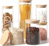 Storage Bottles Clear Glass Food Jar 4-piece Set With Bamboo Lid For Kitchen Pasta Flour Nuts Coffee And Sugar Pantry