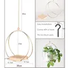 Tapisserier Flower Pot Wreath Iron Hoop Wall Hanging Plant Hanger med träbas inomhusfäste