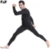 ملابس داخلية حرارية للرجال KLV Men Winter Fleece Sports Set Set Cycling Base Layers Fitness Gym Grouging بدلة طويلة دافئة