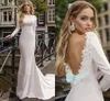 Minimalist Simple Mermaid Wedding Dresses Boho Garden Long Sleeves Bridal Gowns Sexy Open Back 3d Flowers Beaded Court Train Elegant Bride Robes de Mariee YD