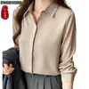 Kadın Bluzları S-3XL 2024 İlkbahar Yaz Moda Üstleri Kadınlar Temel Wear Office Lady Long Sleeve Retro Vintage Zarif Düğme Gömlekleri