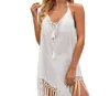 Copertina bianca senza schienale con nappe sexy sexy vneck in pizzo halter spiaggia dres costume da bagno estate abbigliamento da spiaggia 240417