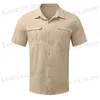 남자 티셔츠 2023 New Cotton Linen Mens Short-Slved Shirts 여름 단색 턴 다운 칼라 캐주얼 티셔츠 셔츠 남성 통기성 셔츠 T240419