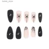 False Nails 24pcs Black Spider Fake Nail Patch Ghost Bat Printed Fake Nail Halloween Manicure Sets Artificial Acrylic Nails for Girl Gifts Y240419