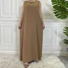 Etnik Giyim Yeni Kolsuz Astar Elbise Uzun Müslüman Kadın Abaya Fas Kaftan Akşam Mütevazı Robe Arap Kaftan Birçok Renkli İslami Ürün D240419