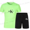 Herrspårsräder Mens T-shirt kostym T-shirt Shorts Summer Beach snabbtorkande kort SLVE+snabbtorkande sportshorts strand avslappnad tvådelar T240419