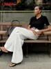 Pantalon féminin blanc satin haut taille élégante femmes pantalon plissé au sol dames dames baggy d'été automne mince 2024