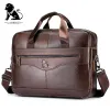 Bortkyror Fashion äkta läder Mäns portfölj Vintage Cow Leather Business Computer Bag Messenger Väskor Man Shoulder Bag Postman Man