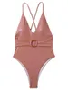 Damskie stroja kąpielowa w strojach kąpielowych Monokini Ring Link One Piece Swimsuit Kobiet Solid Cross Back Back Cathing Suit Suit Bodysuit