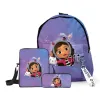 Tassen 3 stks/set anime cartoon Gabby's Dollhouse Backpack Boys Girls Primary School Students Laptop Bag Crossbody Bag Pen Case