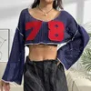 Women's Sweaters New flared sleeves with exposed navel, sexy short top, street casual women's hollowed out knit sweater fashion T Shirt tops