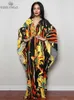 2024 Floral Print Maxi Dress Batwing Sleeve Tunic Summer Beach Casual Plus Size Kaftan Women Beachwear Coverups Q1289 240417