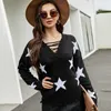 Women's Sweaters Casual Five Star Jacquard Sweater for Women New Fashion Drawstring Pullover Knitwear Design Sense Top Plus Size T Shirt tops