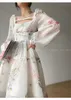 Grundläggande avslappnade klänningar 2023 Womens Dress French Elegant Flower Chiffon Party Evening Dress Beach Fairy Long Sleeve Korean Summer Plus Size Midi Dress 240419