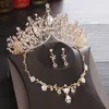 Baroque Vintage Costume Bridal Jewelry Sets Rhinestone Crystal Tiaras Crown Earrings Necklace Wedding Bride Luxury Jewelry Set 240419