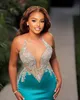 2024 ASO EBI Hunter Green Mermaid Prom Kleider Perlen Kristalle Satin Abend formelle Party Zweiter Empfangsgeburtstag Verlobungskleider Kleid Robe de Soiree ZJ742