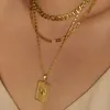 Hänghalsband titan med 18k guld geo blommig halsband kvinnor rostfritt stål smycken runnings klänning hiphop sällsynt glam japan ins 240419