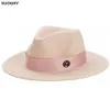 Elegant Winter Womens m Letter Loz Jazz Fedora Chapeau rose Pink Hat pour femmes Ladies Large Brim Cowboy Panama Fedoras Hat CX2008193127735