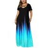 2023 VNECK CROSS GRAPS SOMMER KLEID KLEIDE Women Kurzarm Ärmelessen und Taschen Gradientendruck Maxi 240412