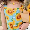 Flickans klänningar 2024 Summer Girls A-Line Dresses Sunflower Little Fresh Tank Top Thin Princess Dress Kids Outwear Clothing D240419