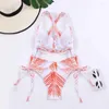 Kvinnors badkläder 2024 Flower One Piece Swimsuit Women Monokini Bodysuit Skär ut baddräkt Bad Criss Cross Beach Wear Summer