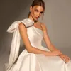 Высококачественные простые атласные свадебные платья одно плечо элегантное сад бохо - линейное свадебное платье Long Court vestidos de novia yd