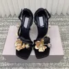 New Metal flowers satin Stiletto Heel sandal ankle strap Orchid Flower decoration series sandals pearl Luxury designer women's Party Dress shoes Size 34-41 with box