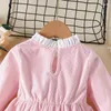 Flickaklänningar 2024 Summer Girls Korean Version Style Princess Dress Barn Långärmar Lovely Bow 0-2 Years Baby Pleats Casual