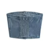 Keyanketian Women Sexig stropplös enkelbröst denim Tube Corset Summer Ladies Back veck med hög midja wrap bröstskörd väst topp 240407