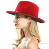 벨트 빨간색 검은 패치 워크 재즈 공식 모자 여성 여성을위한 유니esx 플랫 딱지 울 펠트 페도라 모자